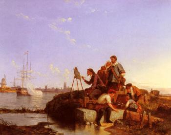Pieter Christian Dommerson : Artist At His Easel With Shipping Beyond